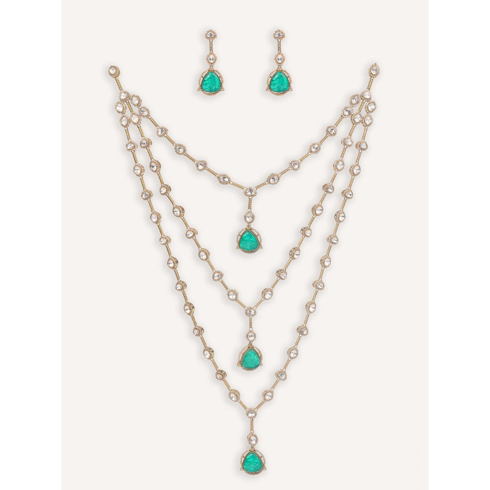 Zevar By Geeta Green Trivisha Polki Necklace and Pair Of Earrings