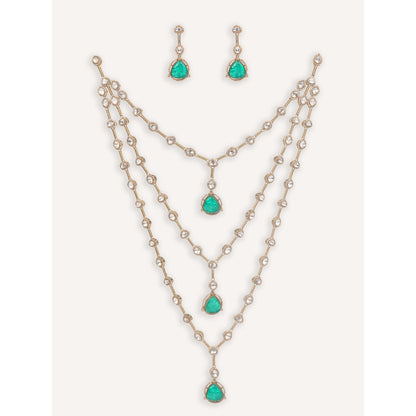 Zevar By Geeta Green Trivisha Polki Necklace and Pair Of Earrings