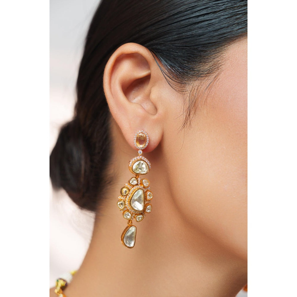 Zevar By Geeta Golden Keyara Moissanite Choker with Pair Of Earrings and Maang Tikka