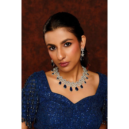 Zevar By Geeta Blue Roshni Sapphire Diamond Necklace and Pair Of Earrings