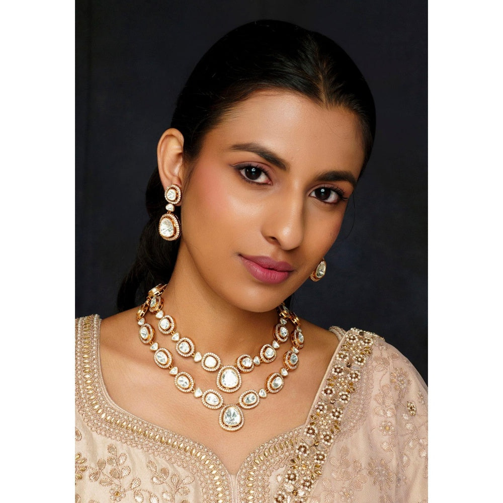 Zevar By Geeta White Pihu Moissanite Necklace and Pair Of Earrings