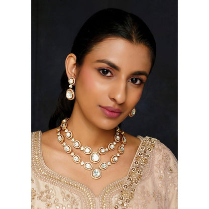 Zevar By Geeta White Pihu Moissanite Necklace and Pair Of Earrings