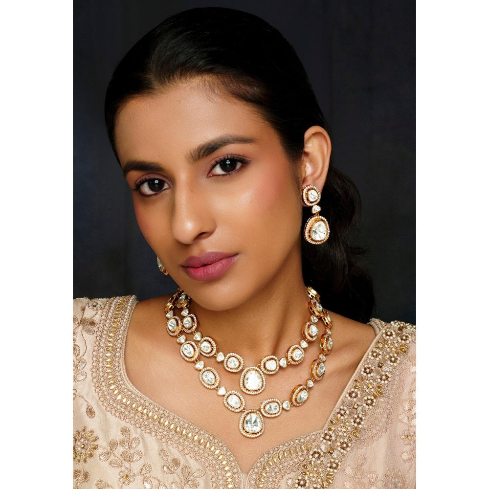 Zevar By Geeta White Pihu Moissanite Necklace and Pair Of Earrings