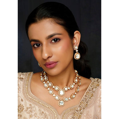 Zevar By Geeta White Pihu Moissanite Necklace and Pair Of Earrings