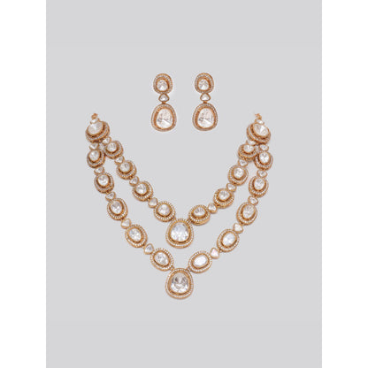 Zevar By Geeta White Pihu Moissanite Necklace and Pair Of Earrings