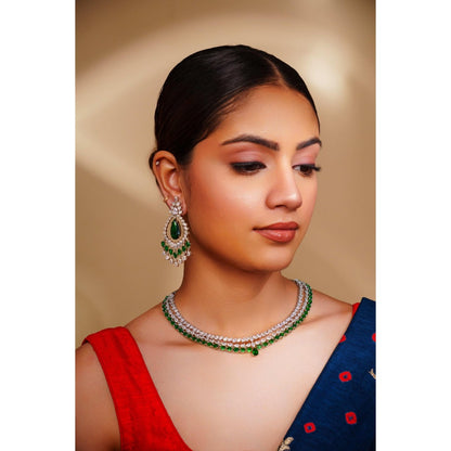 Zevar By Geeta Green Godavri Diamond Necklace and Pair Of Earrings