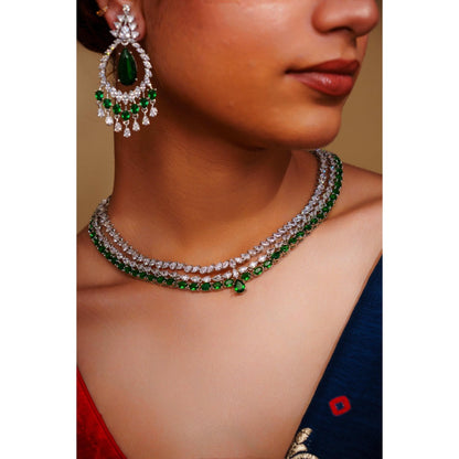 Zevar By Geeta Green Godavri Diamond Necklace and Pair Of Earrings