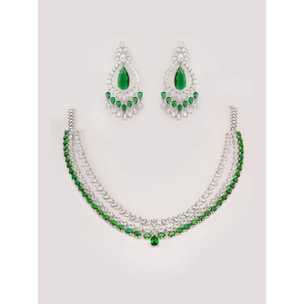 Zevar By Geeta Green Godavri Diamond Necklace and Pair Of Earrings