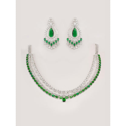 Zevar By Geeta Green Godavri Diamond Necklace and Pair Of Earrings