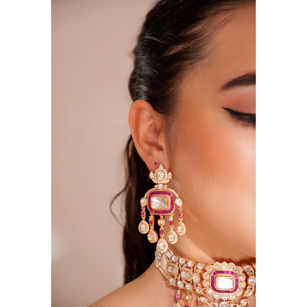Zevar By Geeta Ihita Pink Kundan Choker with Pair Of Earrings and Maang Tikka