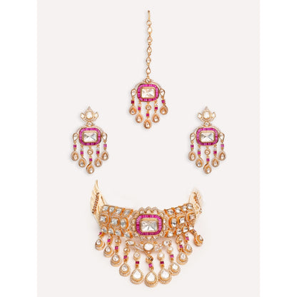 Zevar By Geeta Ihita Pink Kundan Choker with Pair Of Earrings and Maang Tikka