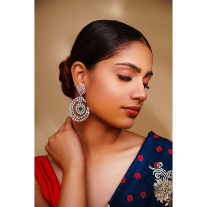 Zevar By Geeta Green Harsha Diamond Statement Danglers Earrings
