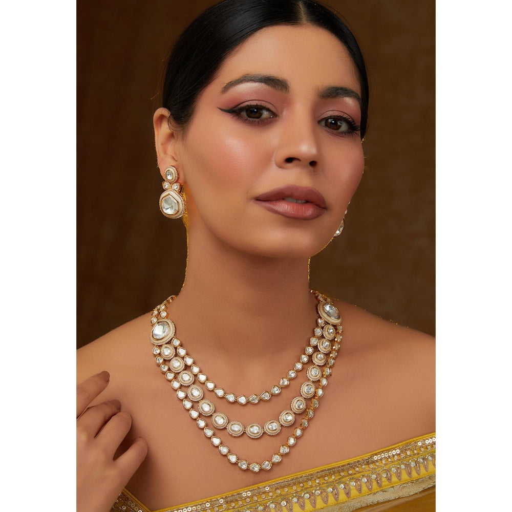 Zevar By Geeta Gold Zaya Kundan Necklace and Pair Of Earrings