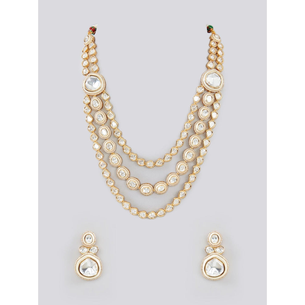 Zevar By Geeta Gold Zaya Kundan Necklace and Pair Of Earrings