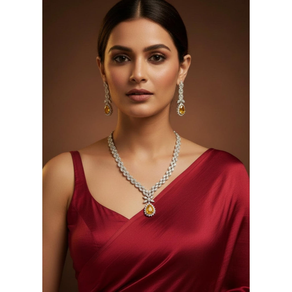 Zevar By Geeta Yellow Drishti Topaz Diamond Necklace and Pair Of Earrings