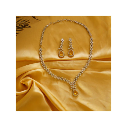 Zevar By Geeta Yellow Drishti Topaz Diamond Necklace and Pair Of Earrings