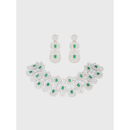 Zevar By Geeta Chehek Green Emerald Diamond Necklace and Pair Of Earrings