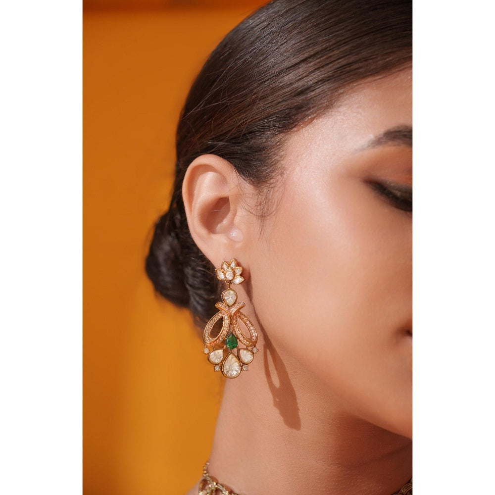 Zevar By Geeta Yashna Green Polki Necklace and Pair Of Earrings