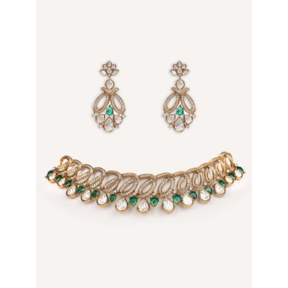 Zevar By Geeta Yashna Green Polki Necklace and Pair Of Earrings
