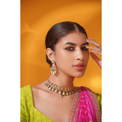 Zevar By Geeta Yashna Green Polki Necklace and Pair Of Earrings