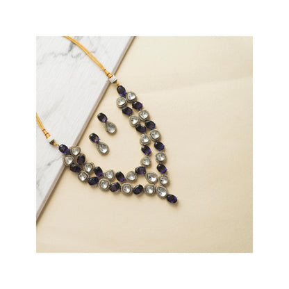 Zevar By Geeta Purple Geshna Amethyst Polki Necklace and Pair Of Earrings