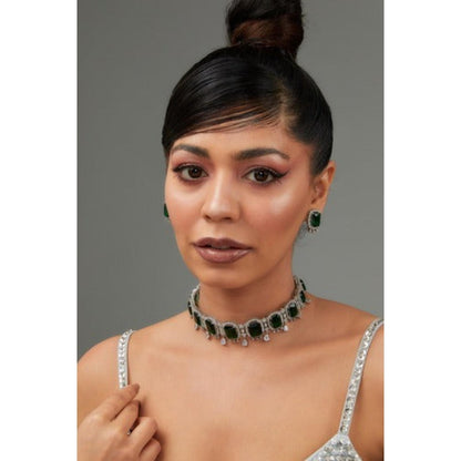 Zevar By Geeta Naira Green Emerald Diamond Choker with Pair Of Earrings