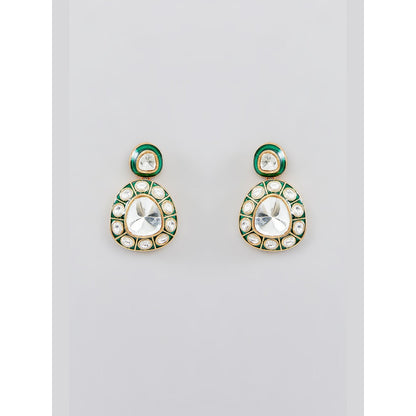 Zevar By Geeta Natasha Green Meenakari Polki Necklace and Pair Of Earrings