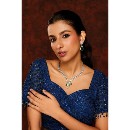 Zevar By Geeta Jeshna Green Emerald Diamond Necklace and Pair Of Earrings