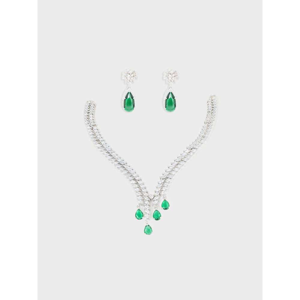 Zevar By Geeta Jeshna Green Emerald Diamond Necklace and Pair Of Earrings