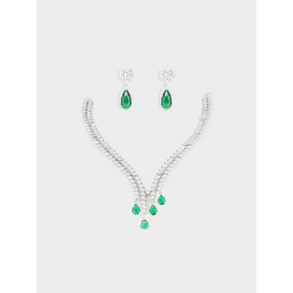 Zevar By Geeta Jeshna Green Emerald Diamond Necklace and Pair Of Earrings