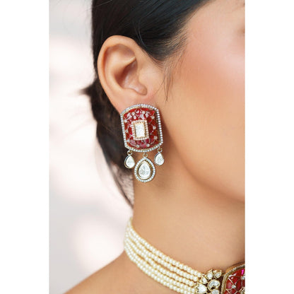 Zevar By Geeta Kayra Pink Polki Choker with Pair Of Earrings