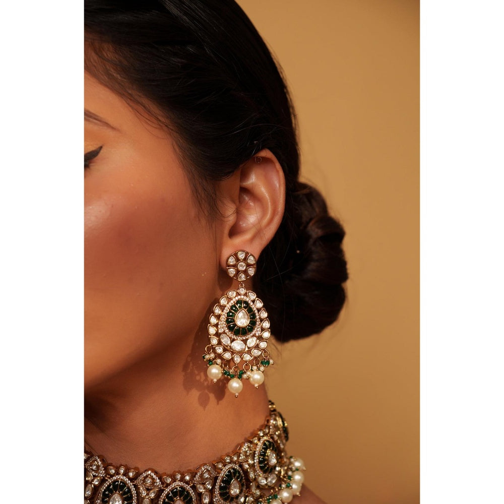 Zevar By Geeta Green Hemal Polki Choker with Pair Of Earrings