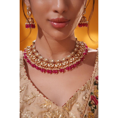 Zevar By Geeta Rida Pink Moissanite Necklace and Pair Of Earrings