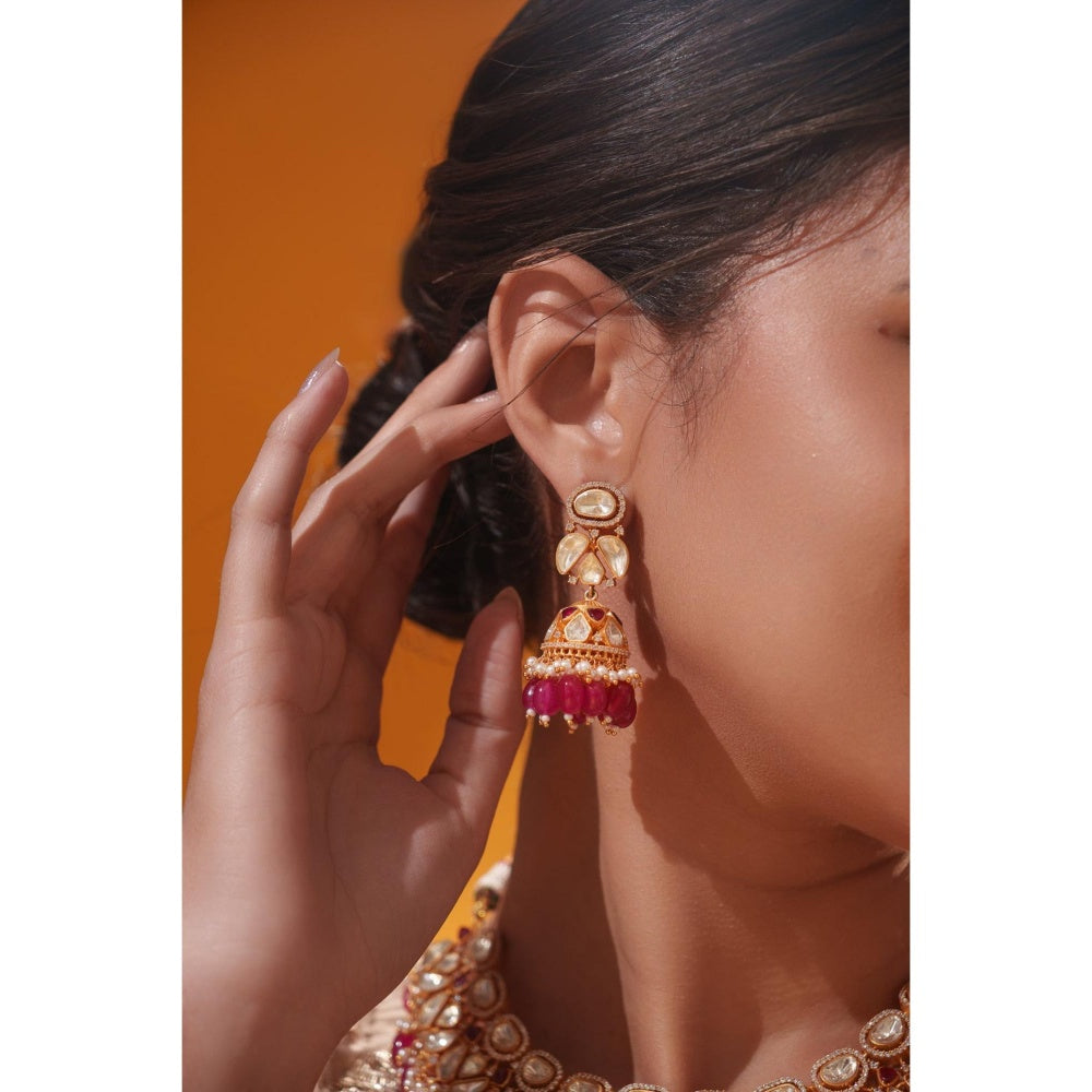 Zevar By Geeta Rida Pink Moissanite Necklace and Pair Of Earrings