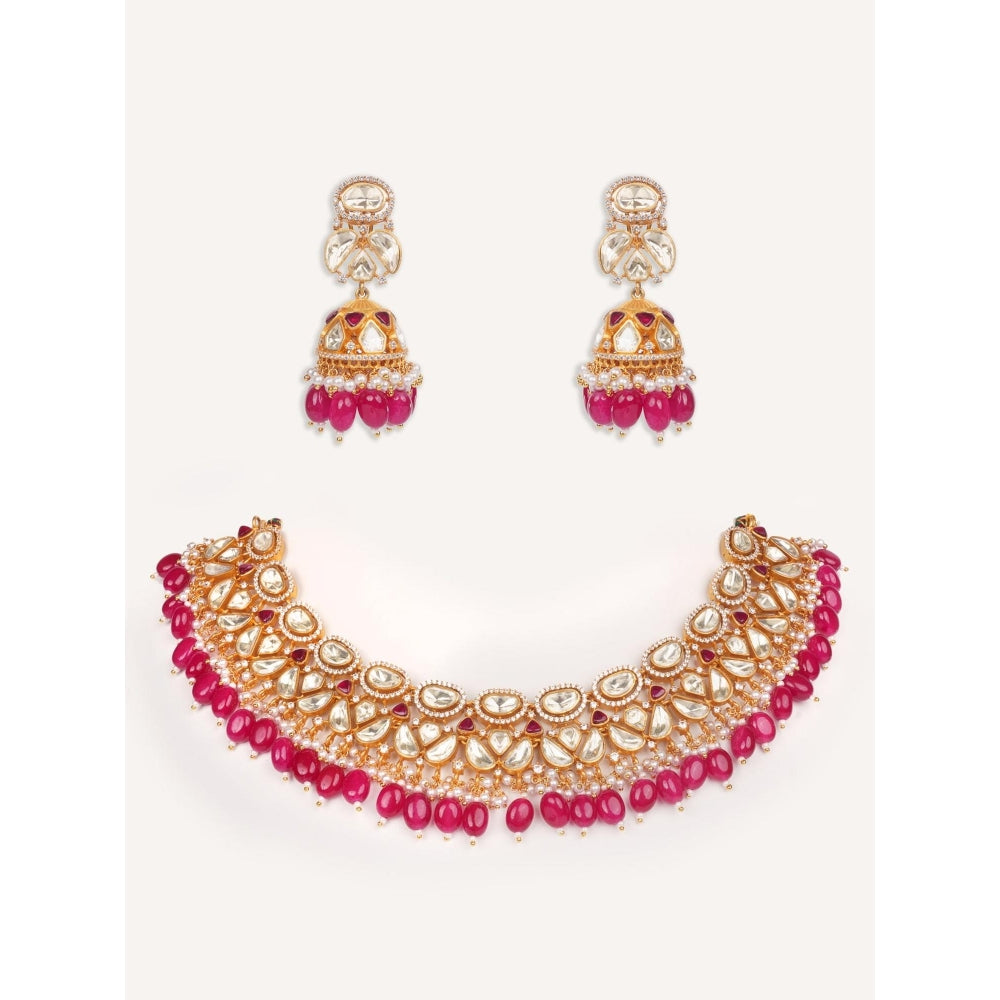 Zevar By Geeta Rida Pink Moissanite Necklace and Pair Of Earrings