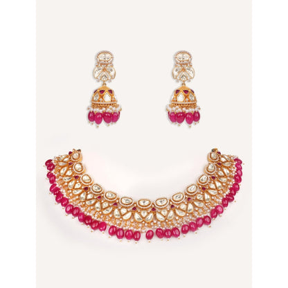 Zevar By Geeta Rida Pink Moissanite Necklace and Pair Of Earrings