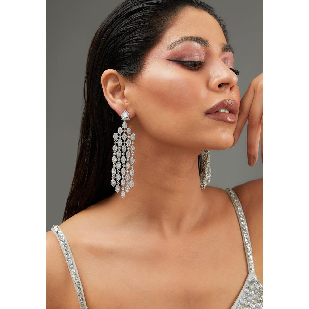 Zevar By Geeta White Alan Diamond Statement Danglers Earrings
