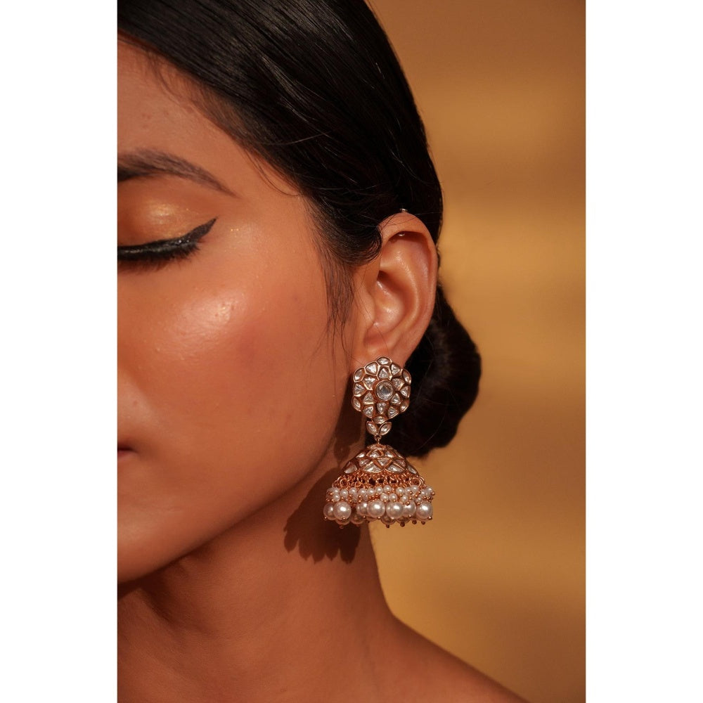 Zevar By Geeta Golden Teya Kundan Jhumkas