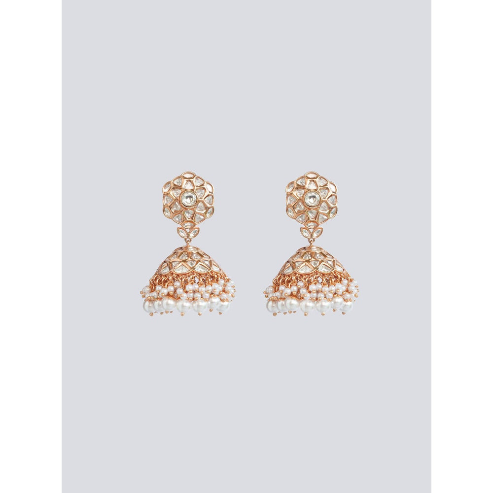 Zevar By Geeta Golden Teya Kundan Jhumkas