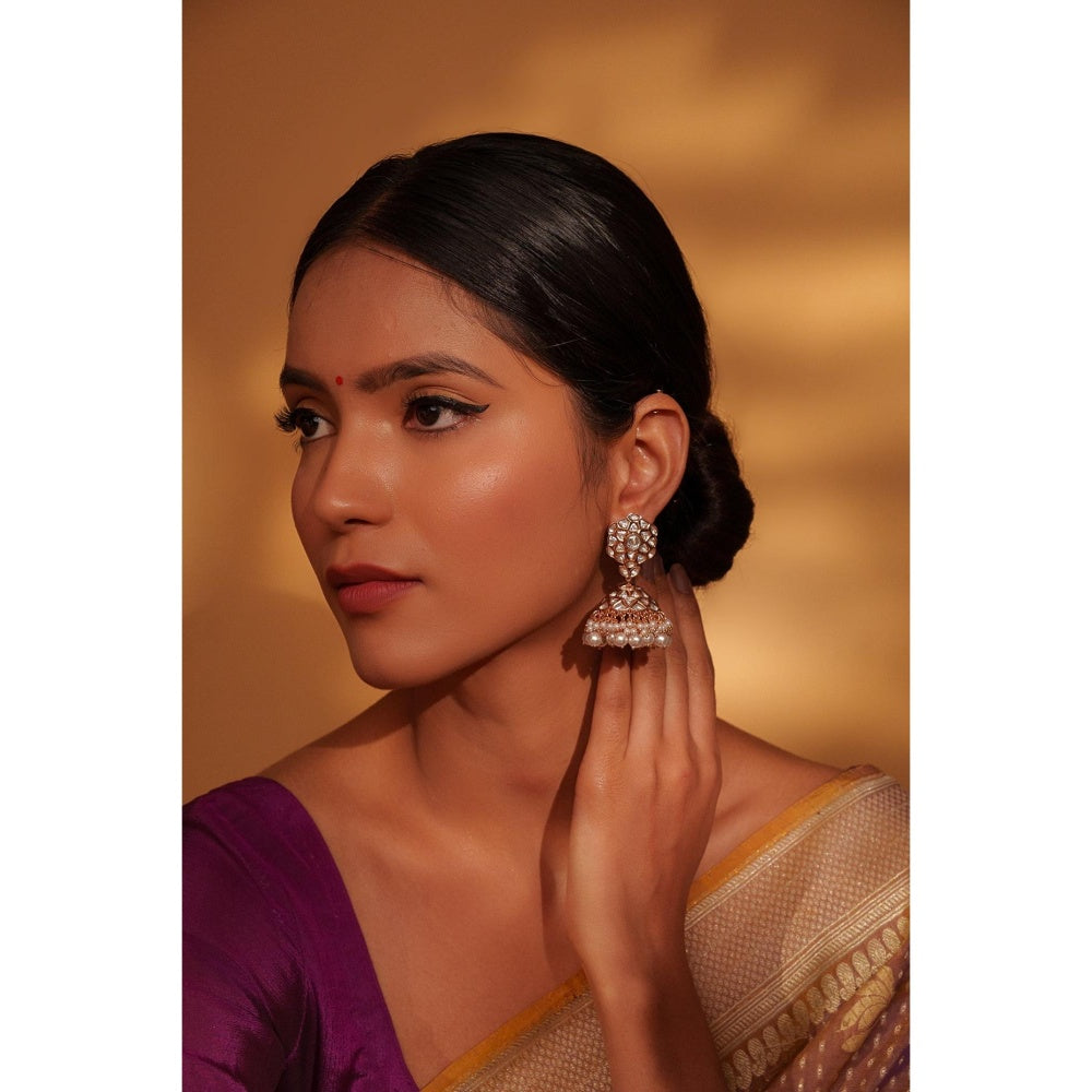 Zevar By Geeta Golden Teya Kundan Jhumkas