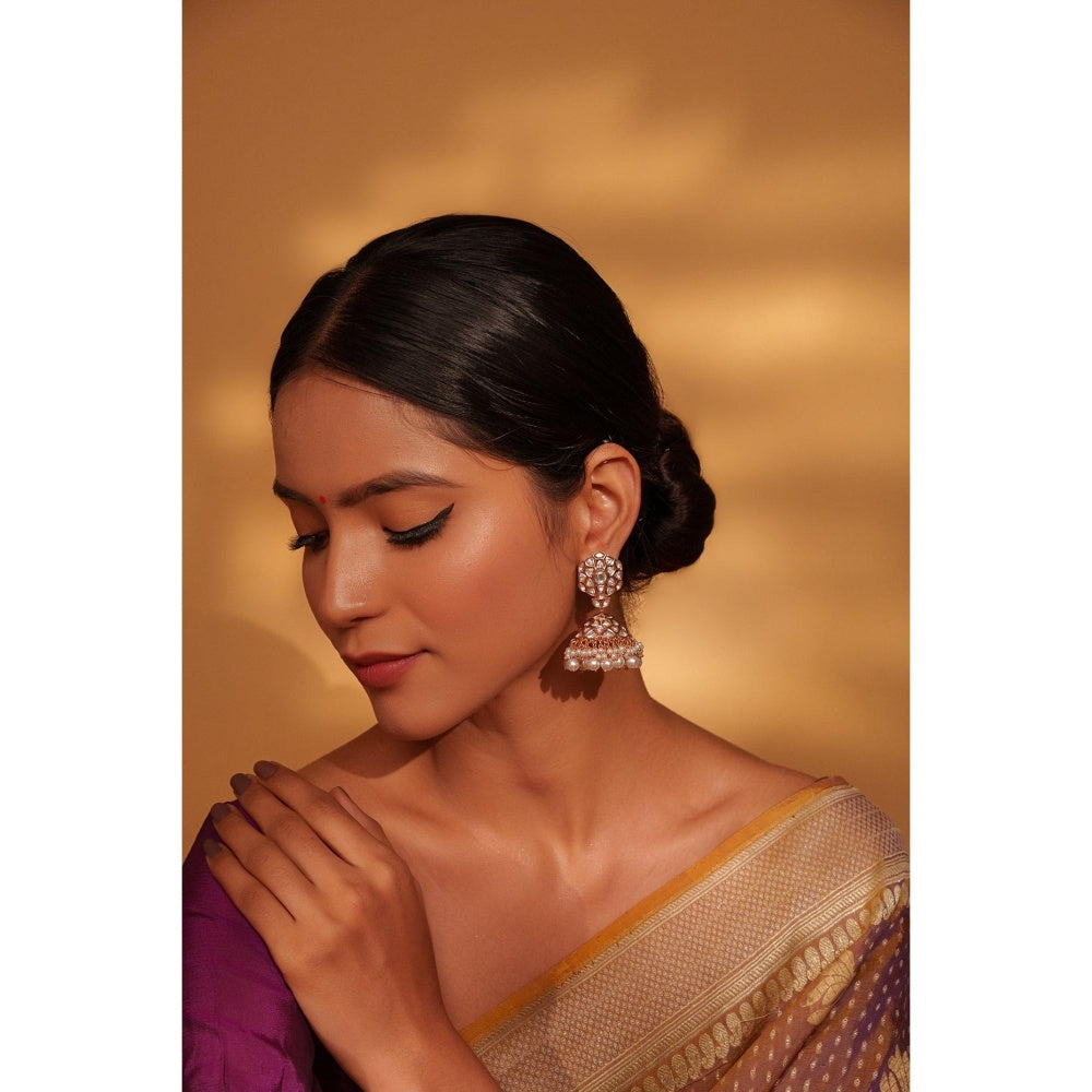Zevar By Geeta Golden Teya Kundan Jhumkas