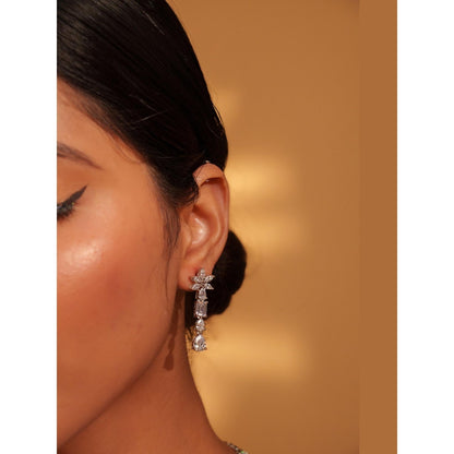 Zevar By Geeta White Shenil Diamond Necklace and Pair Of Earrings