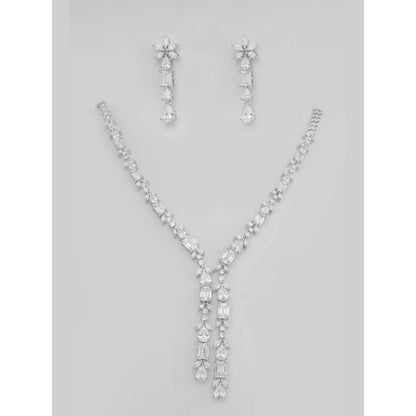 Zevar By Geeta White Shenil Diamond Necklace and Pair Of Earrings