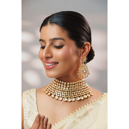 Zevar By Geeta White Zahra Moissanite Choker and Pair Of Earrings
