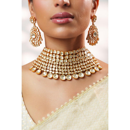 Zevar By Geeta White Zahra Moissanite Choker and Pair Of Earrings