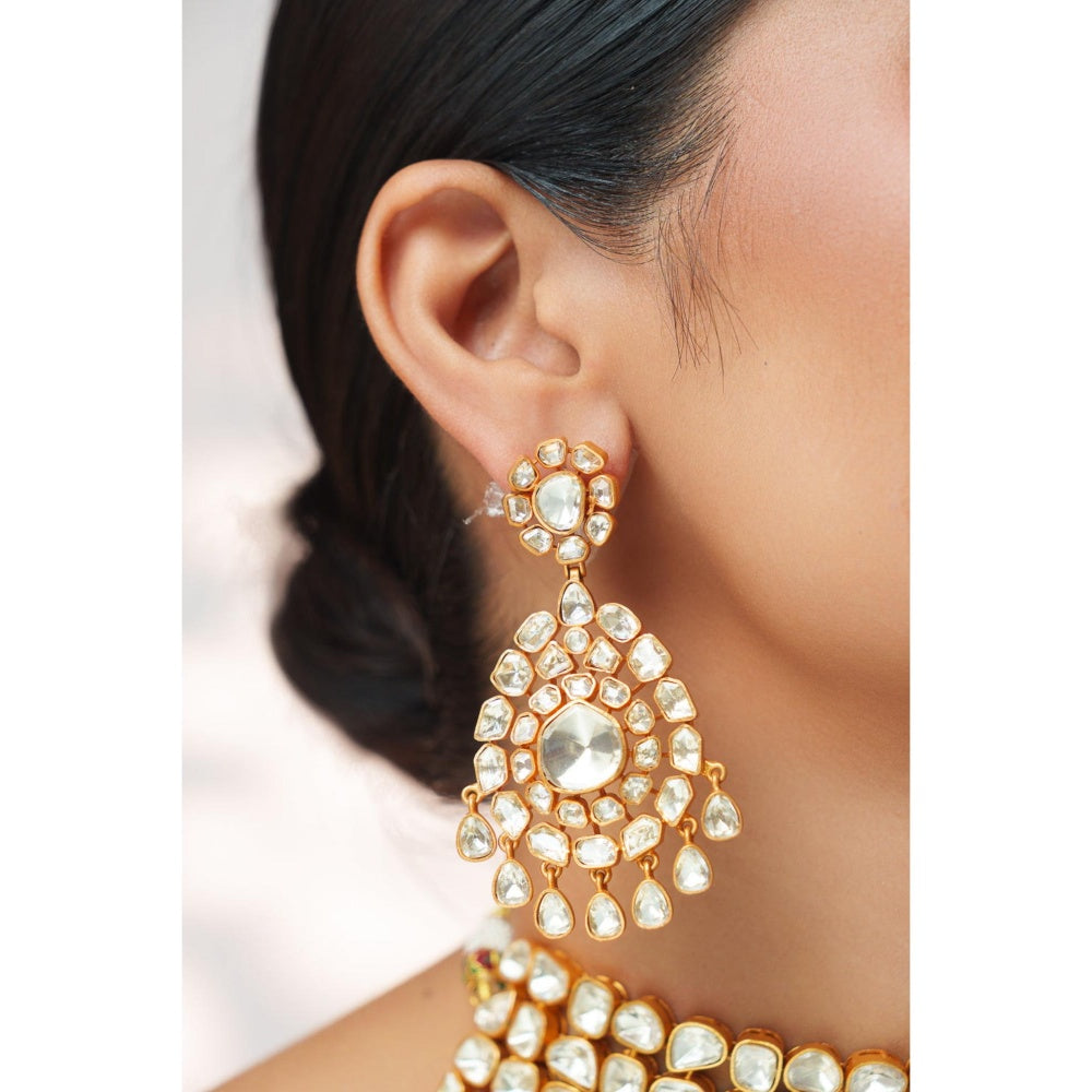 Zevar By Geeta White Zahra Moissanite Choker and Pair Of Earrings