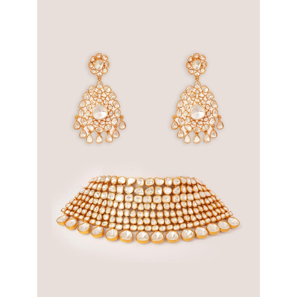 Zevar By Geeta White Zahra Moissanite Choker and Pair Of Earrings