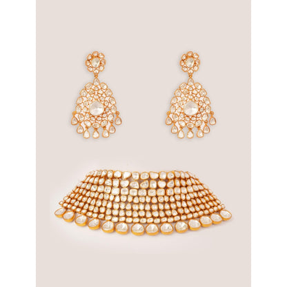 Zevar By Geeta White Zahra Moissanite Choker and Pair Of Earrings