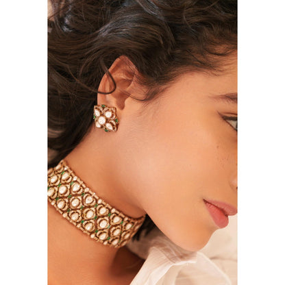 Zevar By Geeta Ganessa Polki Green Choker with Pair Of Earrings