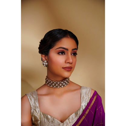 Zevar By Geeta Ganessa Polki Green Choker with Pair Of Earrings